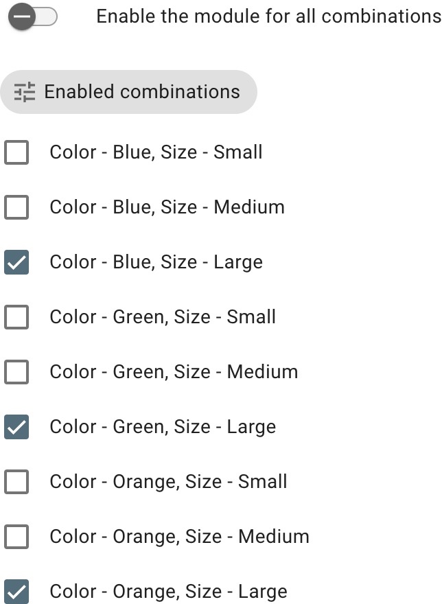 Combinations list