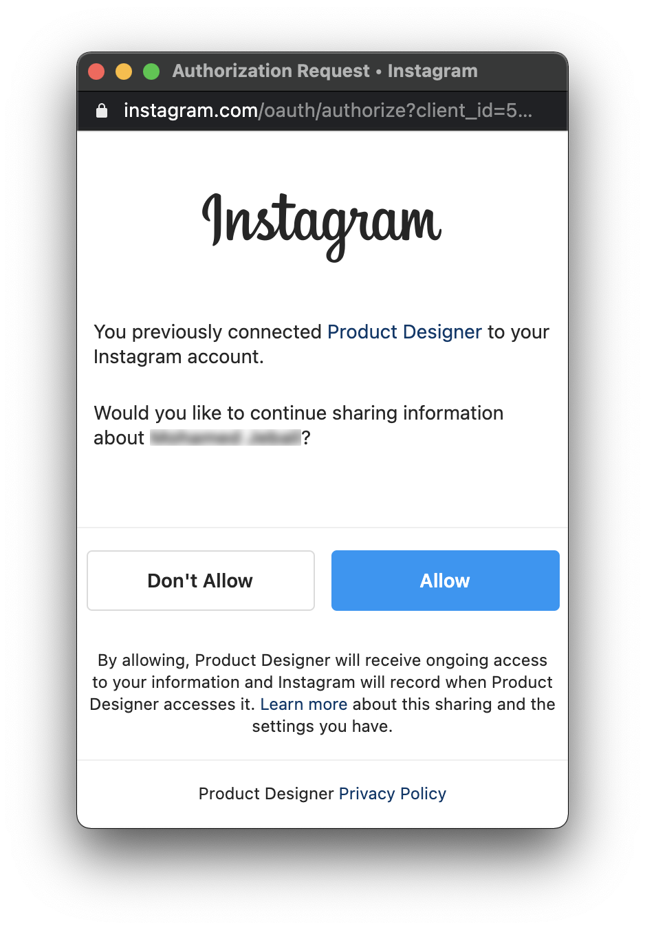 Instagram popup