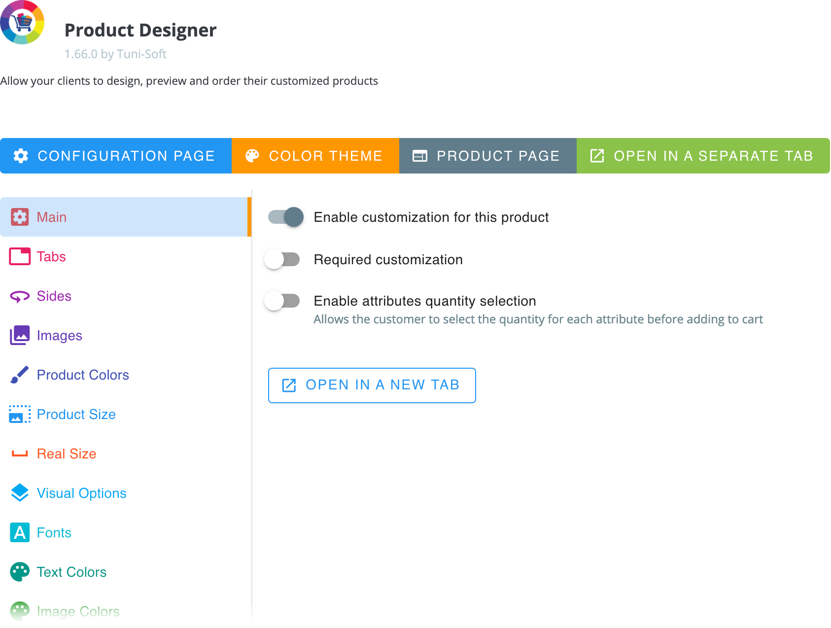 Product configuration tabs
