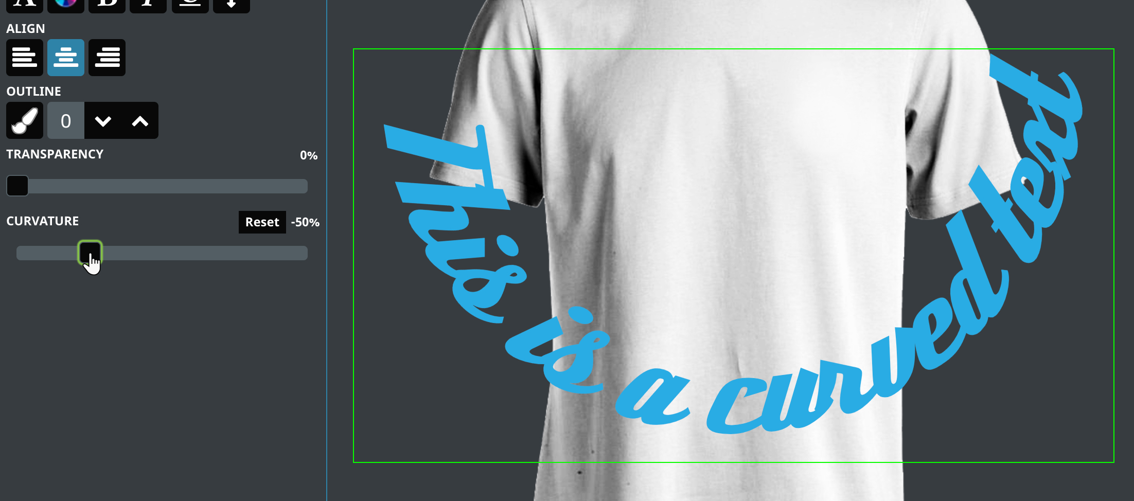 Text curvature negative