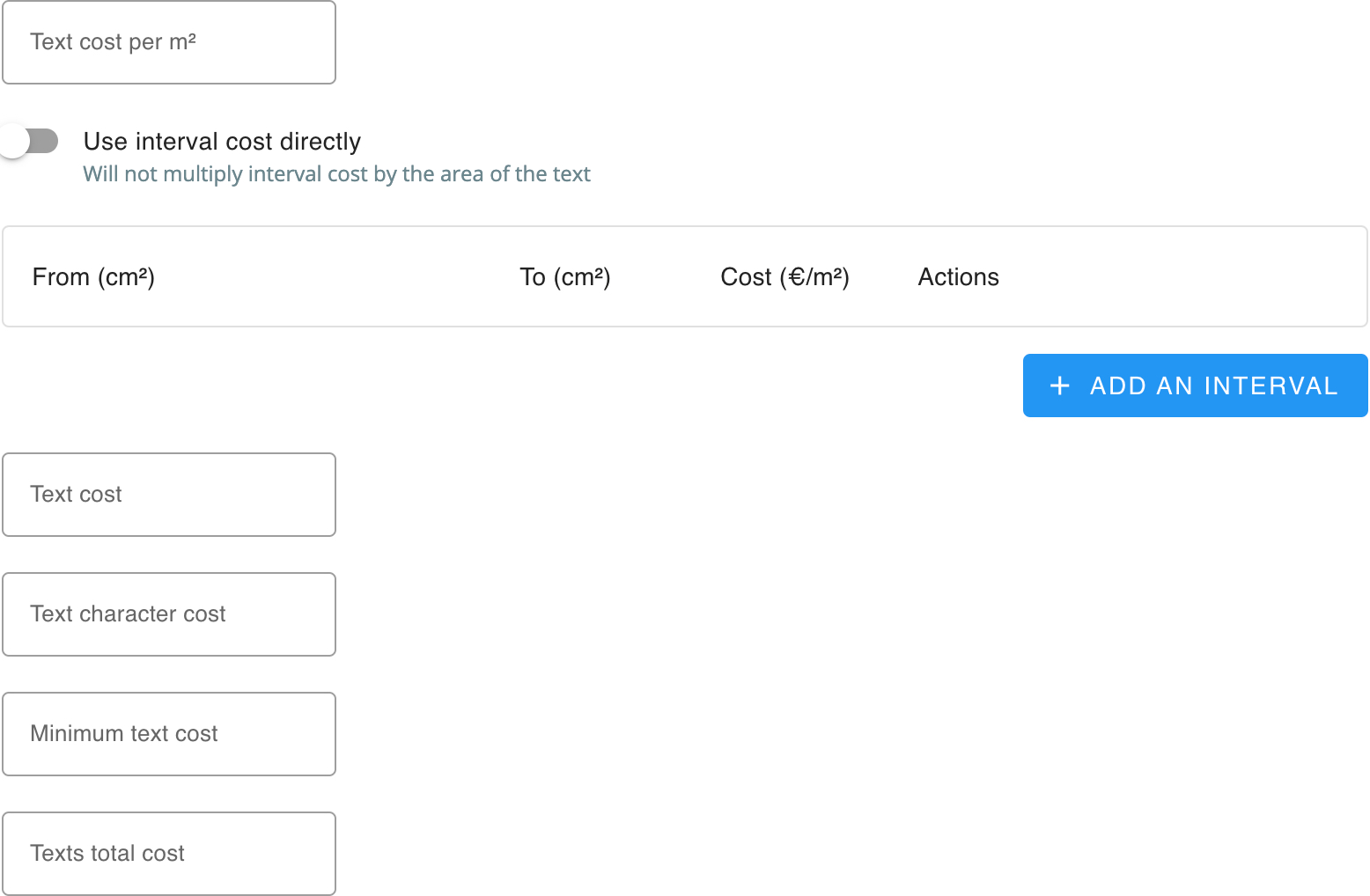 Text pricing